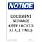 Signmission Safety Sign, OSHA Notice, 24" Height, Document Storage Keep Locked At Sign, Portrait OS-NS-D-1824-V-11426 - alternate 1